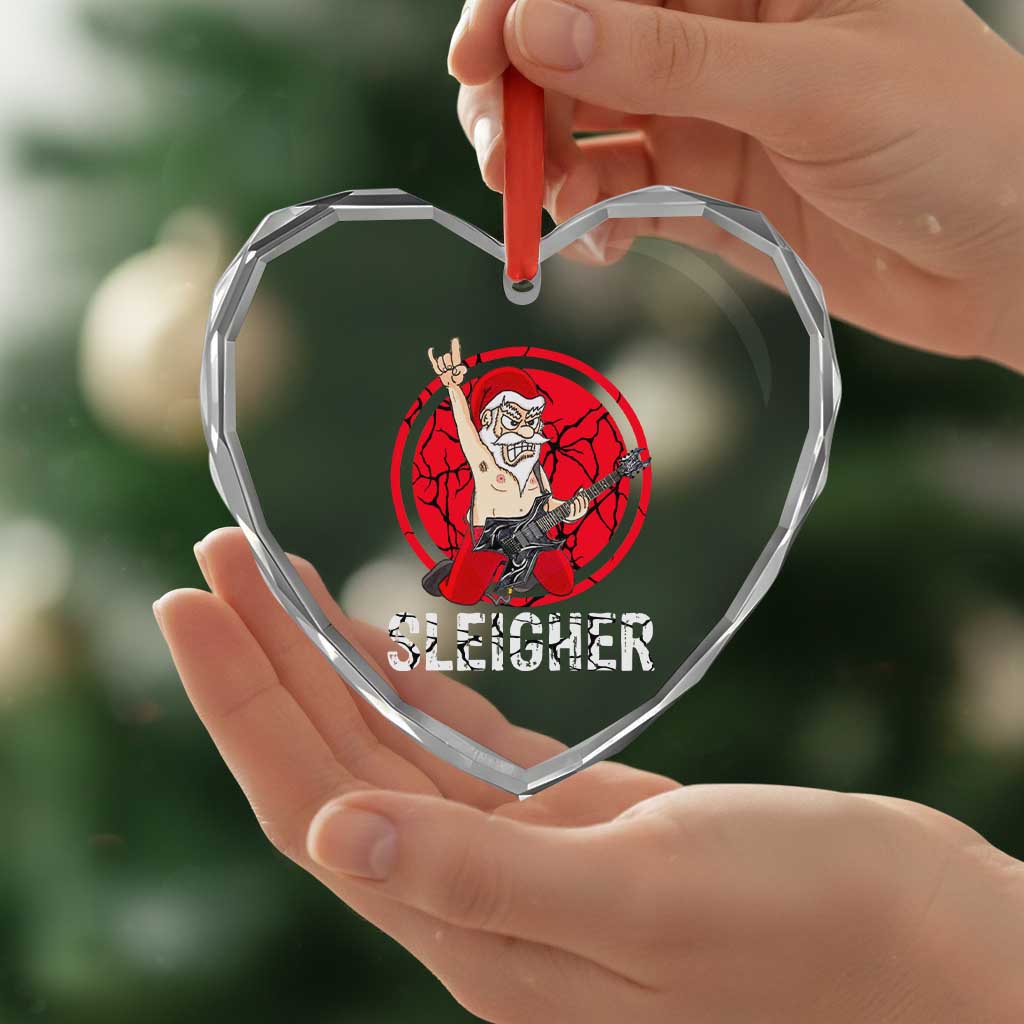 Heavy Mental Heart Crystal Glass Ornament Sleigher Santa Playing Guitar TS09 Print Your Wear