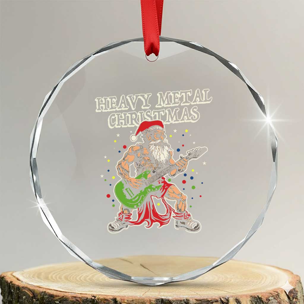 Heavy Metal Santa Crystal Glass Ornament Playing Guitar Christmas Rock Music Lover TS02 Transparent Glass 3'' Circle Print Your Wear