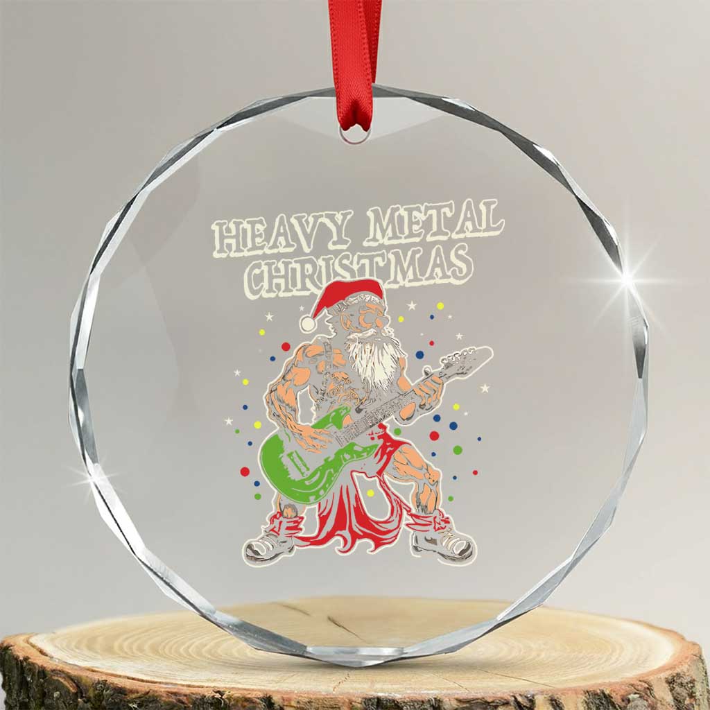 Heavy Metal Santa Crystal Glass Ornament Playing Guitar Christmas Rock Music Lover TS02 Transparent Glass 3'' Circle Print Your Wear