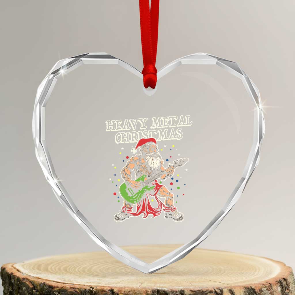 Heavy Metal Santa Heart Crystal Glass Ornament Playing Guitar Christmas Rock Music Lover TS02 Transparent Glass 3'' Heart Print Your Wear