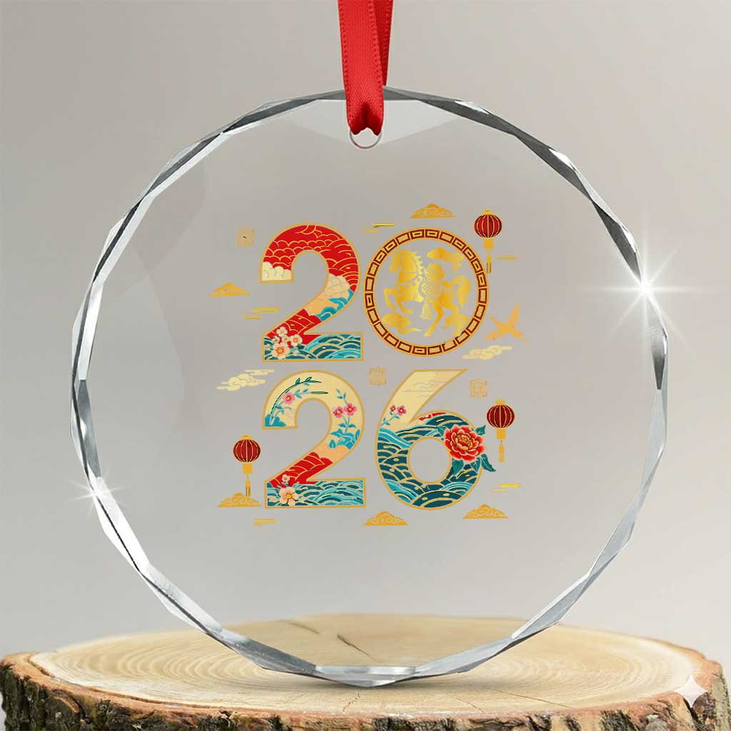 Hello 2026 Lunar New Year Crystal Glass Ornament Year of the Horse Chinese Zodiac TS10 Transparent Glass 3'' Circle Print Your Wear