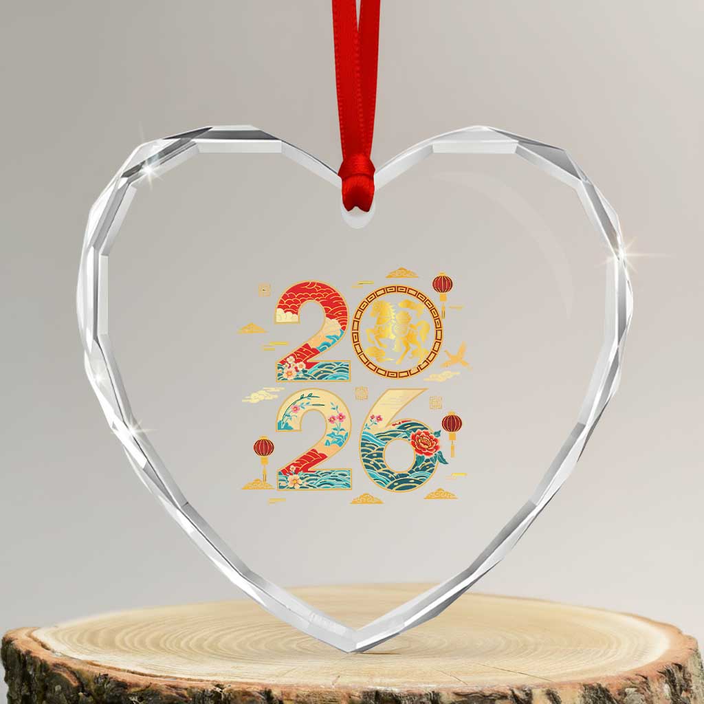 Hello 2026 Lunar New Year Heart Crystal Glass Ornament Year of the Horse Chinese Zodiac TS10 Transparent Glass 3'' Heart Print Your Wear