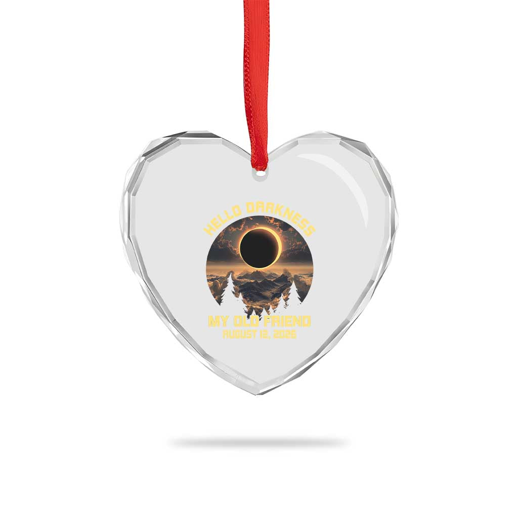 Hello Darkness My Old Friend August 12 2026 Heart Crystal Glass Ornament Total Solar Eclipse Humorous Astronomy Gift TS02 Print Your Wear