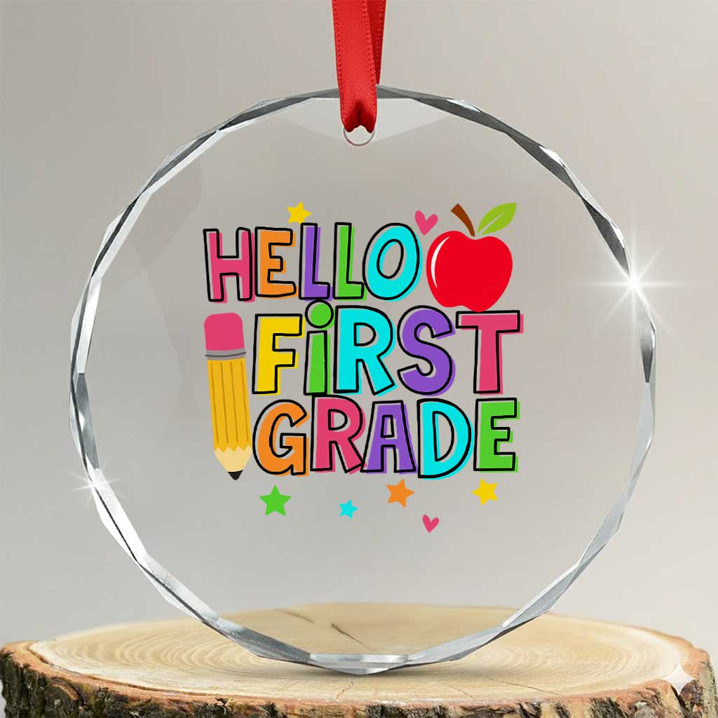 Hello First Grade Teacher Crystal Glass Ornament Back To School 1st Grade Team TS10 Transparent Glass 3'' Circle Print Your Wear