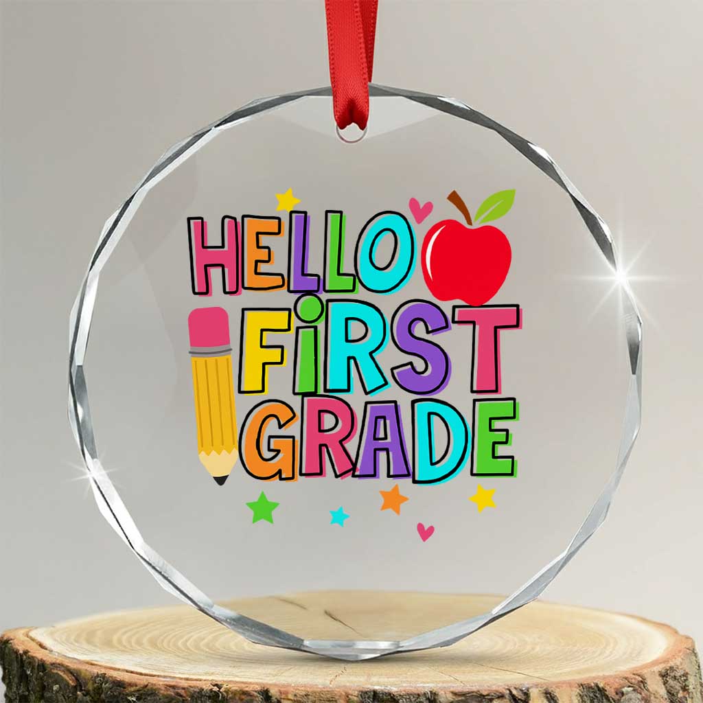Hello First Grade Teacher Crystal Glass Ornament Back To School 1st Grade Team TS10 Transparent Glass 3'' Circle Print Your Wear