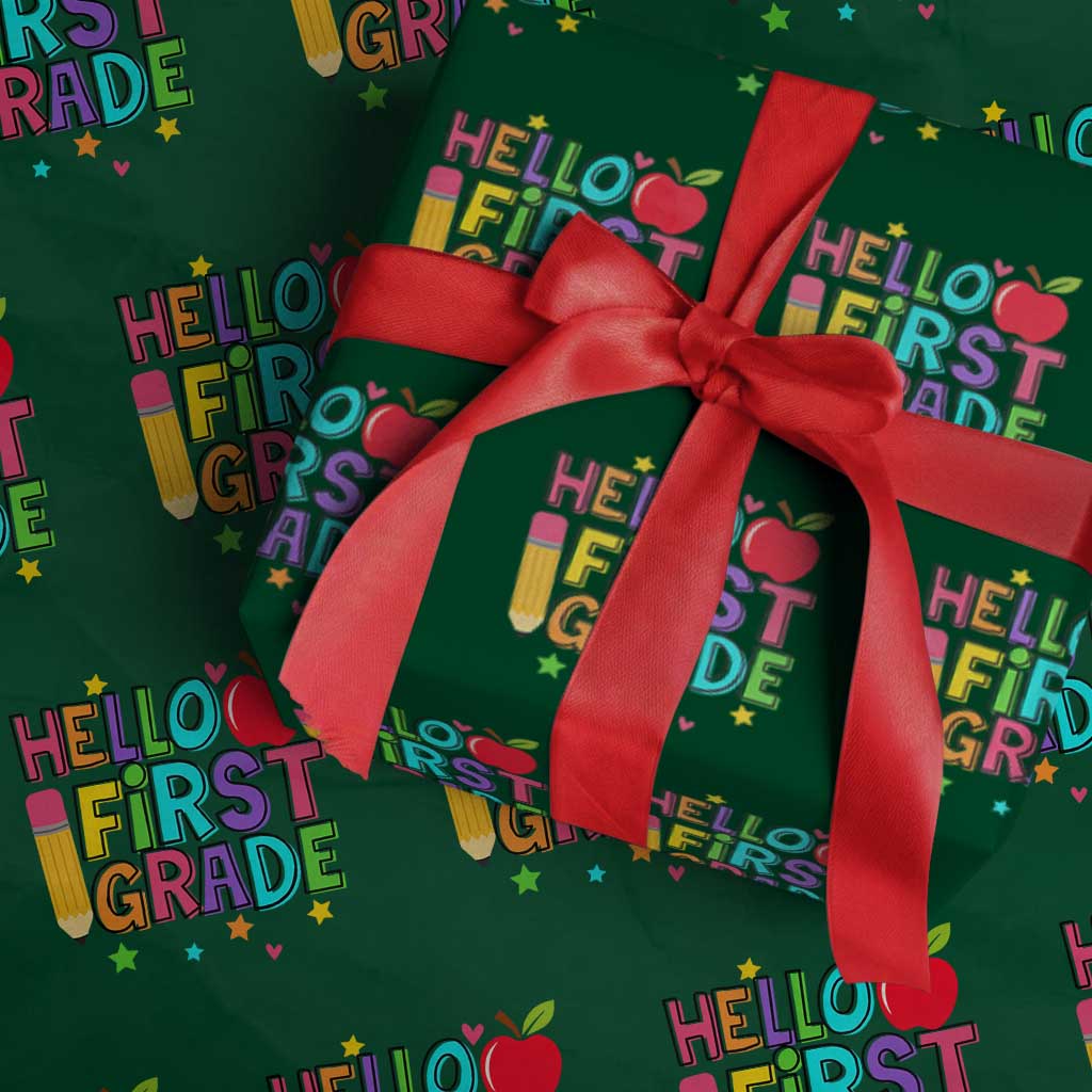 Hello First Grade Teacher Wrapping Paper Roll Back To School 1st Grade Team TS10 Green Print Your Wear