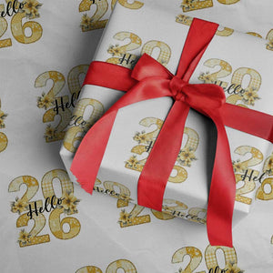 Hello New Year 2026 Vintage Floral Patchwork Quilt Wrapping Paper Roll TS11 White Print Your Wear