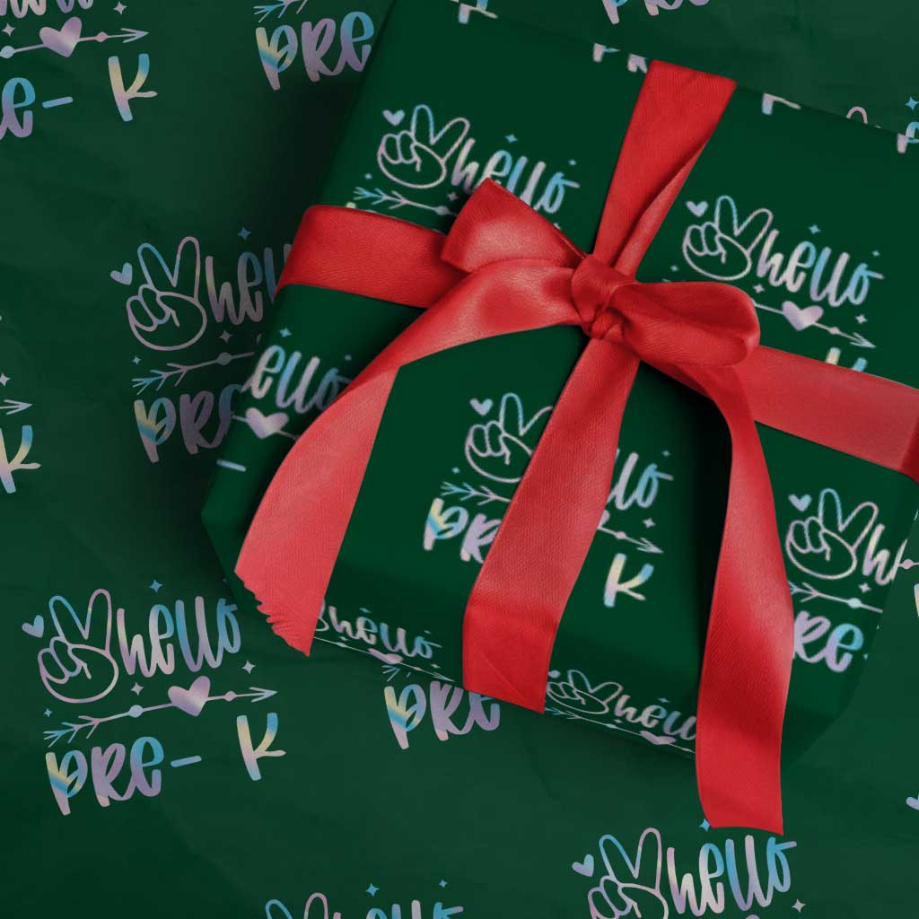 Hello Pre-k Wrapping Paper Roll Back To School Cute Tie Dye TS10 Green Print Your Wear