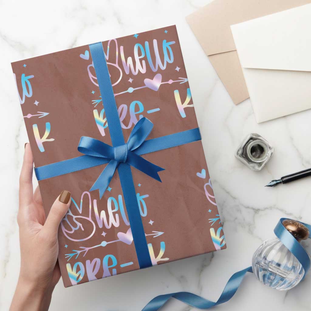 Hello Pre-k Wrapping Paper Roll Back To School Cute Tie Dye TS10 Mocha Print Your Wear