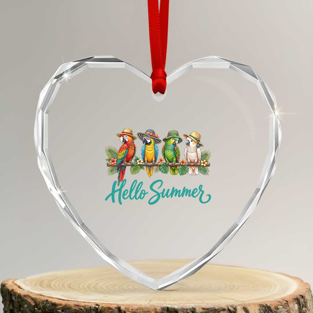 Hello Summer Parrots Heart Crystal Glass Ornament Tropical Beach Vacation Graphic TS12 Transparent Glass 3'' Heart Print Your Wear