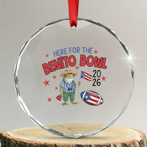 Here for the Benito Bowl 2026 Coquí Frog Crystal Glass Ornament Puerto Rican Funny Football Music Fans TS02 Transparent Glass 3'' Circle Print Your Wear