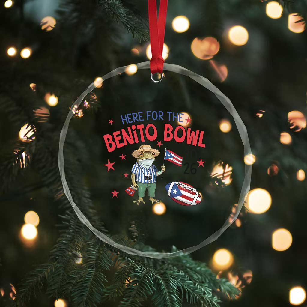 Here for the Benito Bowl 2026 Coquí Frog Crystal Glass Ornament Puerto Rican Funny Football Music Fans TS02 Print Your Wear