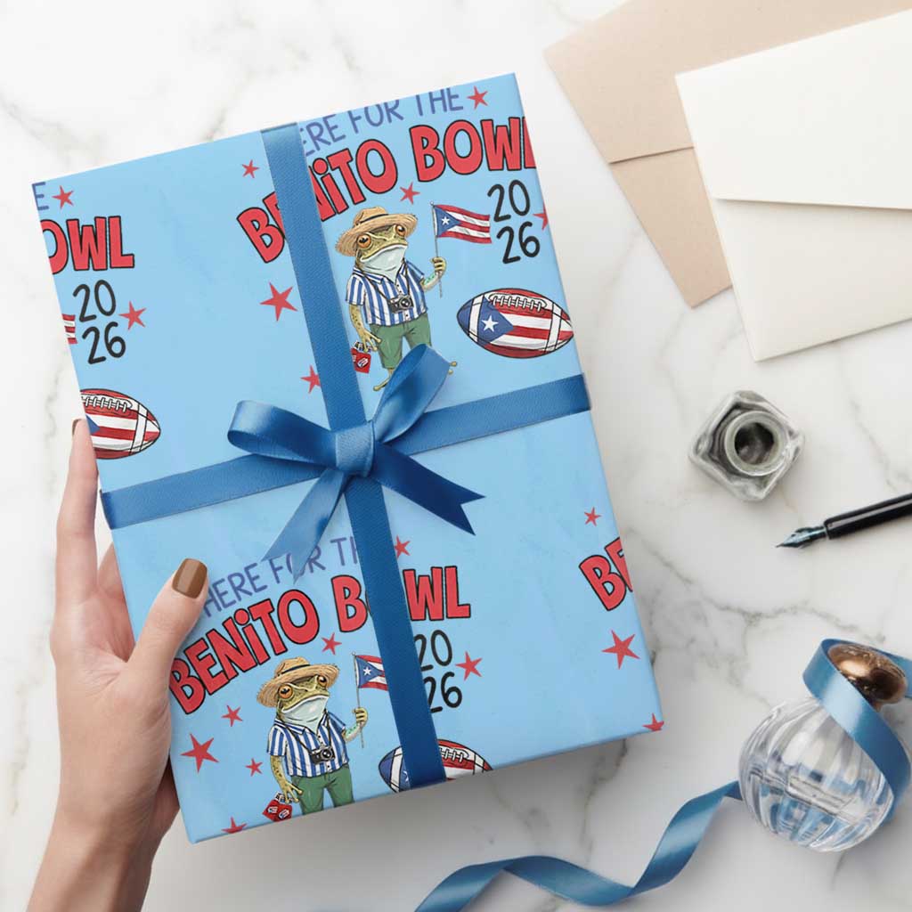 Here for the Benito Bowl 2026 Coquí Frog Wrapping Paper Roll Puerto Rican Funny Football Music Fans TS02 Light Blue Print Your Wear