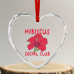 Hibiscus Flower Heart Crystal Glass Ornament Aloha Hawaii Tropical Beach Vacation