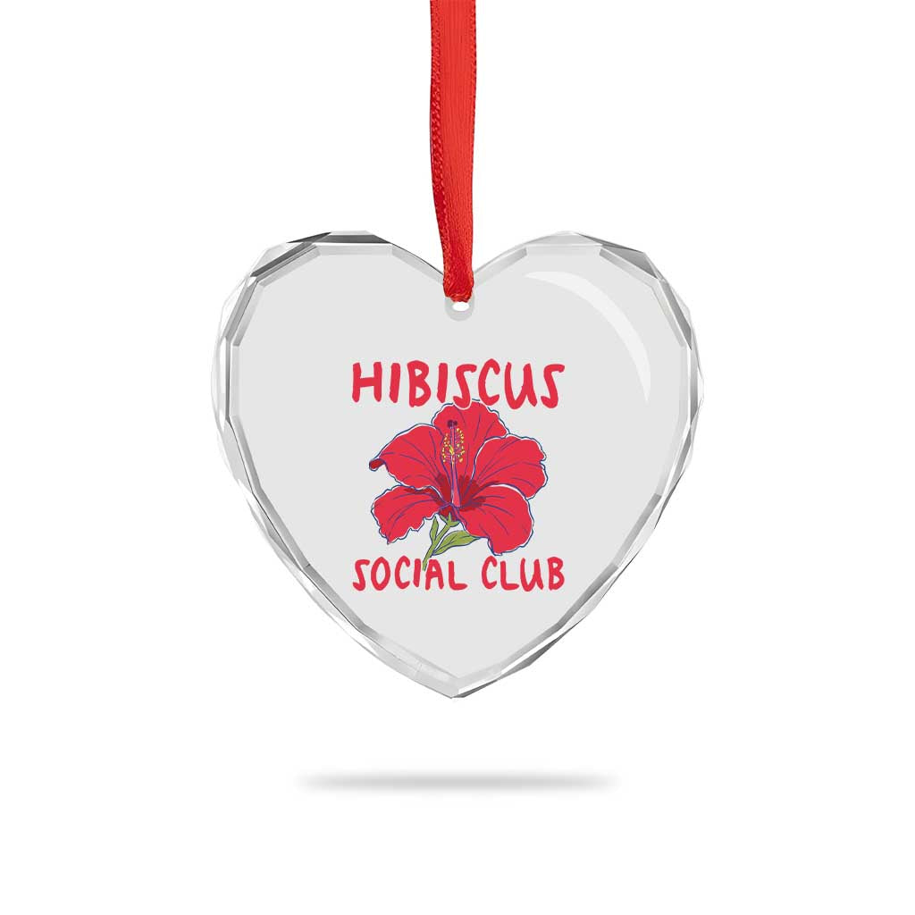 Hibiscus Flower Heart Crystal Glass Ornament Aloha Hawaii Tropical Beach Vacation