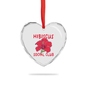 Hibiscus Flower Heart Crystal Glass Ornament Aloha Hawaii Tropical Beach Vacation