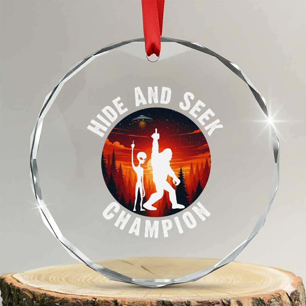 Hide And Seek Champion Crystal Glass Ornament Funny Bigfoot And Alien Lover Gift TS12 Transparent Glass 3'' Circle Print Your Wear