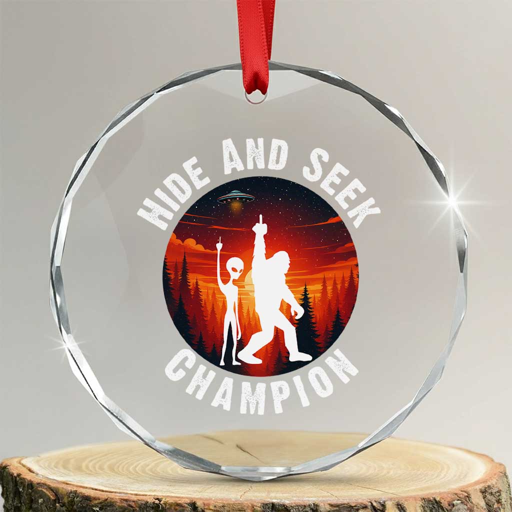 Hide And Seek Champion Crystal Glass Ornament Funny Bigfoot And Alien Lover Gift TS12 Transparent Glass 3'' Circle Print Your Wear