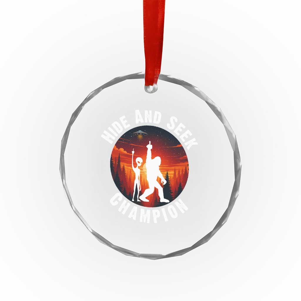 Hide And Seek Champion Crystal Glass Ornament Funny Bigfoot And Alien Lover Gift TS12 Print Your Wear