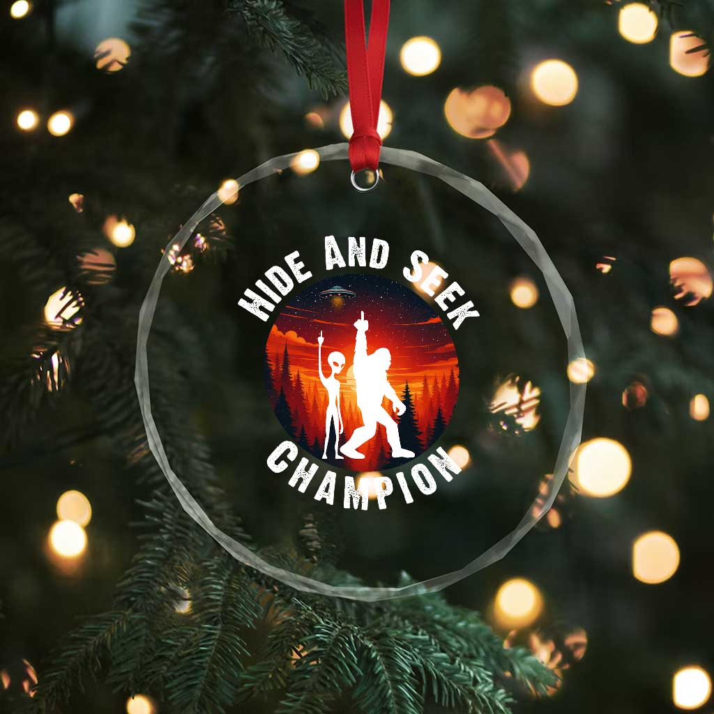 Hide And Seek Champion Crystal Glass Ornament Funny Bigfoot And Alien Lover Gift TS12 Print Your Wear