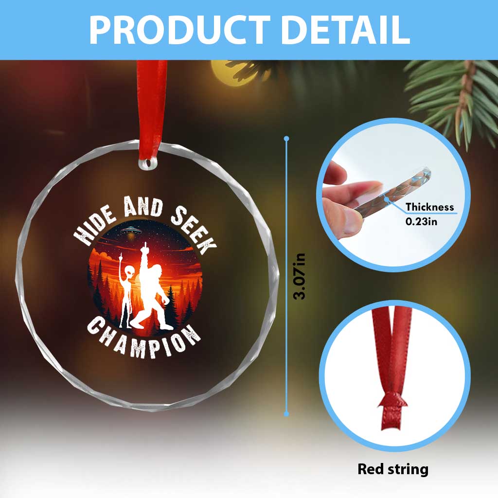 Hide And Seek Champion Crystal Glass Ornament Funny Bigfoot And Alien Lover Gift TS12 Print Your Wear