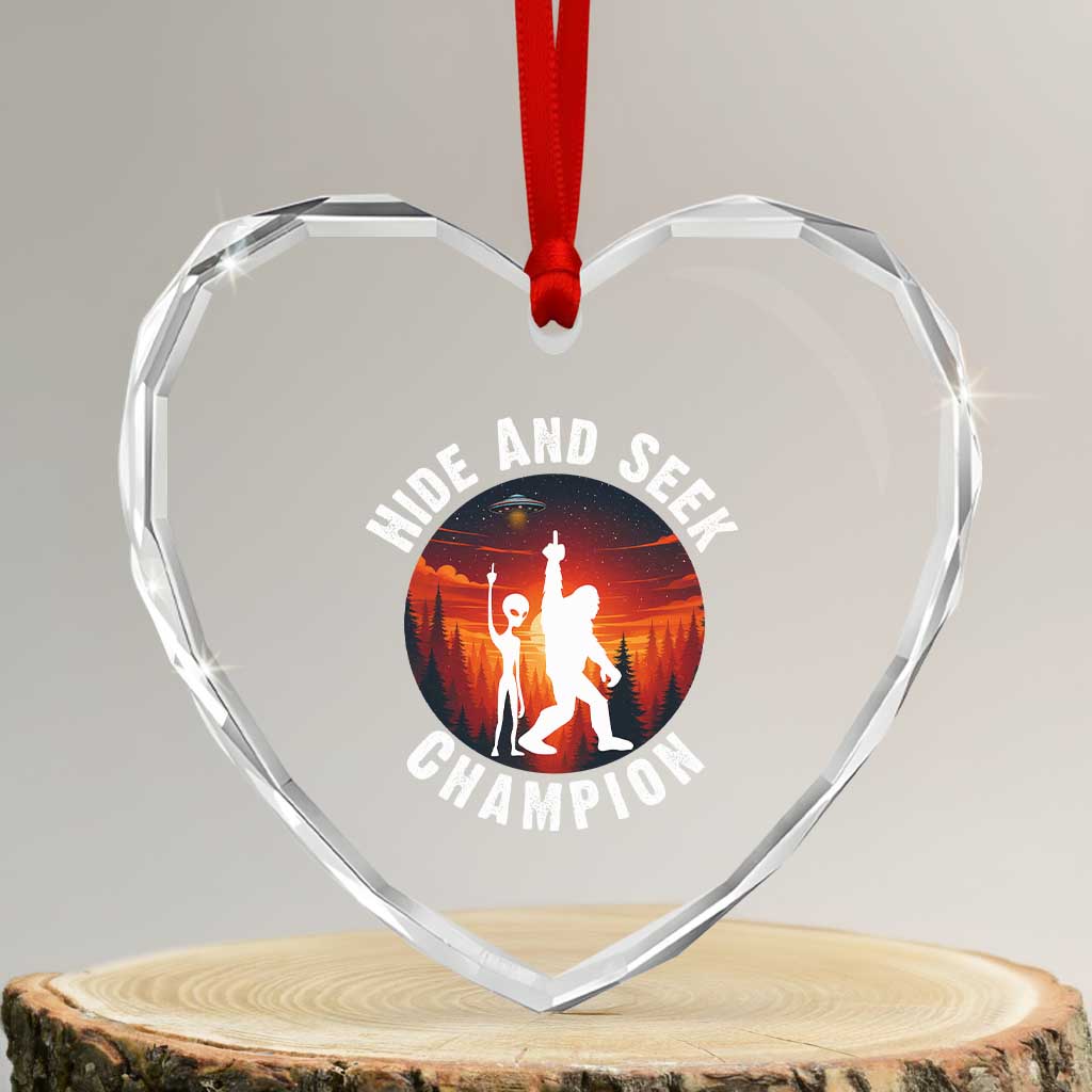 Hide And Seek Champion Heart Crystal Glass Ornament Funny Bigfoot And Alien Lover Gift TS12 Transparent Glass 3'' Heart Print Your Wear