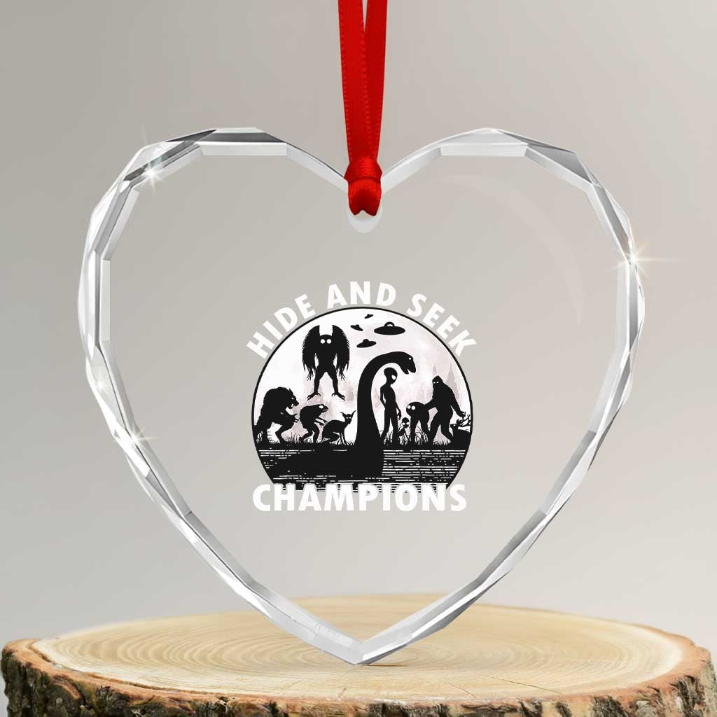 Hide And Seek Champions Heart Crystal Glass Ornament Funny Cryptid Cryptozoology TS14 Transparent Glass 3'' Heart Print Your Wear