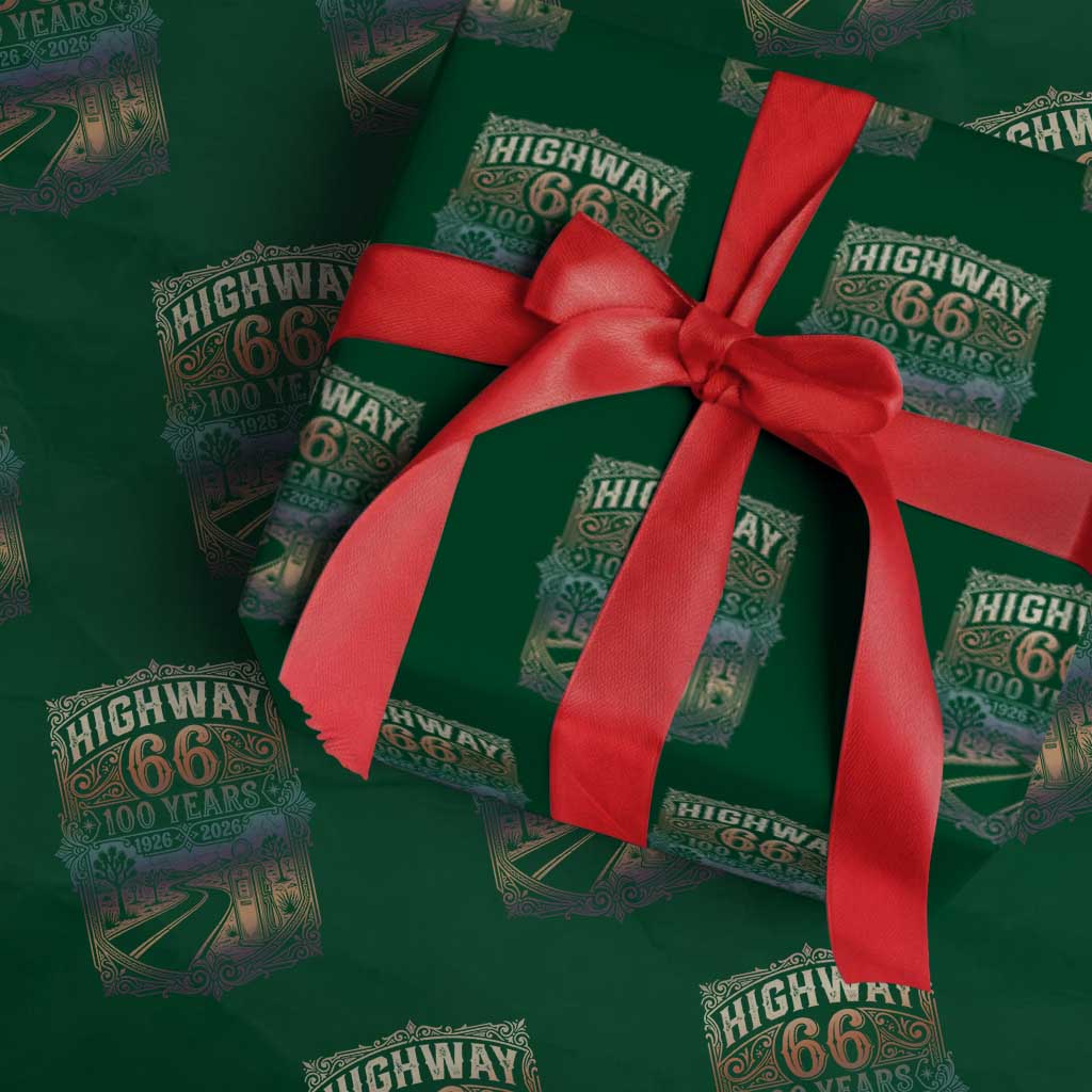Highway 66 100 Years of the Mother Road Wrapping Paper Roll Centennial 1926-2026 Desert Oasis Retro Rainbow Graphic TS02 Green Print Your Wear