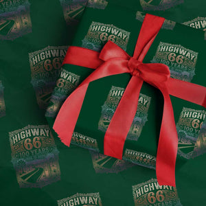 Highway 66 100 Years of the Mother Road Wrapping Paper Roll Centennial 1926-2026 Desert Oasis Retro Rainbow Graphic TS02 Green Print Your Wear