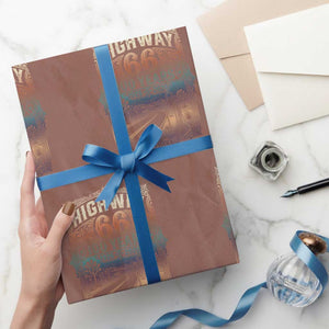 Highway 66 100 Years of the Mother Road Wrapping Paper Roll Centennial 1926-2026 Desert Oasis Retro Rainbow Graphic TS02 Mocha Print Your Wear