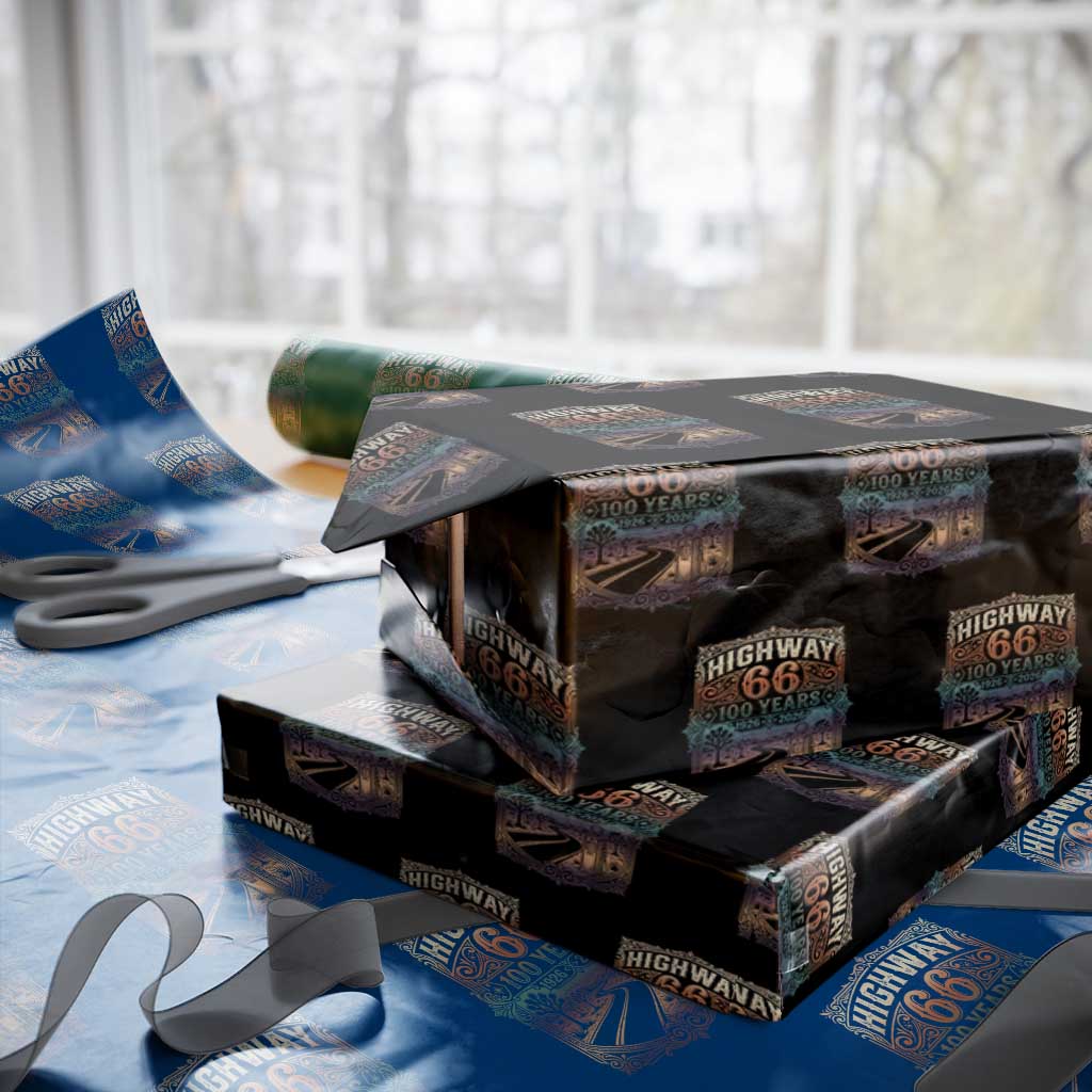 Highway 66 100 Years of the Mother Road Wrapping Paper Roll Centennial 1926-2026 Desert Oasis Retro Rainbow Graphic TS02 Black Print Your Wear