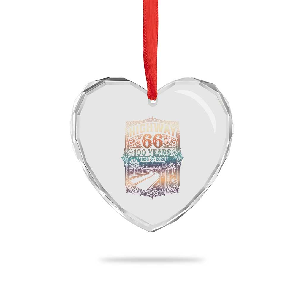 Highway 66 100 Years of the Mother Road Heart Crystal Glass Ornament Centennial 1926-2026 Desert Oasis Retro Rainbow Graphic TS02 Print Your Wear