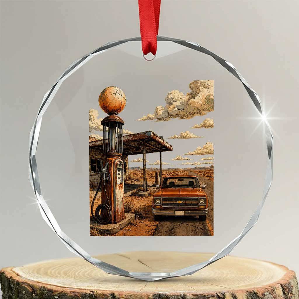 Route Highway 66 Classic Gas Pump Desert Classic Pickup Truck Car Lover Crystal Glass Ornament TS14 Transparent Glass 3'' Circle Print Your Wear