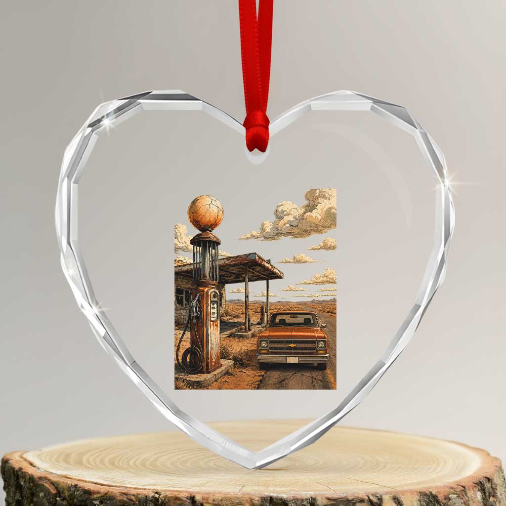 Route Highway 66 Classic Gas Pump Desert Classic Pickup Truck Car Lover Heart Crystal Glass Ornament TS14 Transparent Glass 3'' Heart Print Your Wear