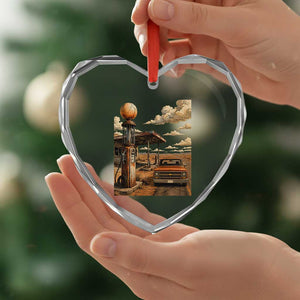 Highway 66 Classic Gas Pump Desert Classic Pickup Truck Car Lover Heart Crystal Glass Ornament TS14 Print Your Wear