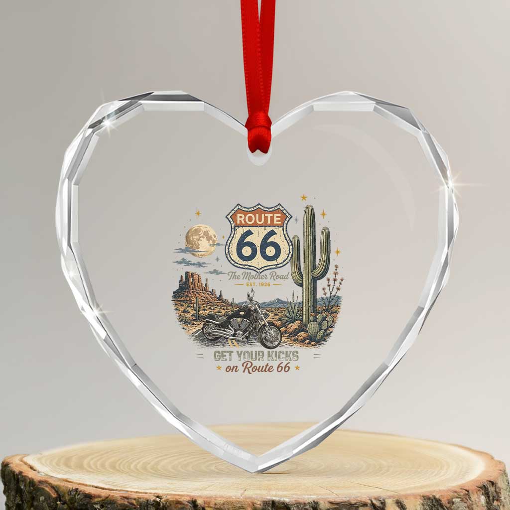 Route Highway 66 Get Your Kicks Centennial Road Trip Heart Crystal Glass Ornament Vintage 1976 American Cruiser Motorcycle Lover 100th Anniversary Gift TS14 Transparent Glass 3'' Heart Print Your Wear