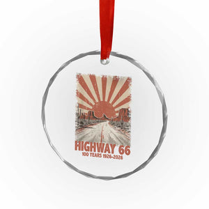 Highway 66 Main Street of America Sunset Horizon Crystal Glass Ornament Centennial 1926-2026 Retro Desert Sunburst Graphic TS02 Print Your Wear