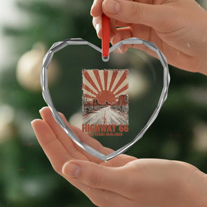 Highway 66 Main Street of America Sunset Horizon Heart Crystal Glass Ornament Centennial 1926-2026 Retro Desert Sunburst Graphic TS02 Print Your Wear