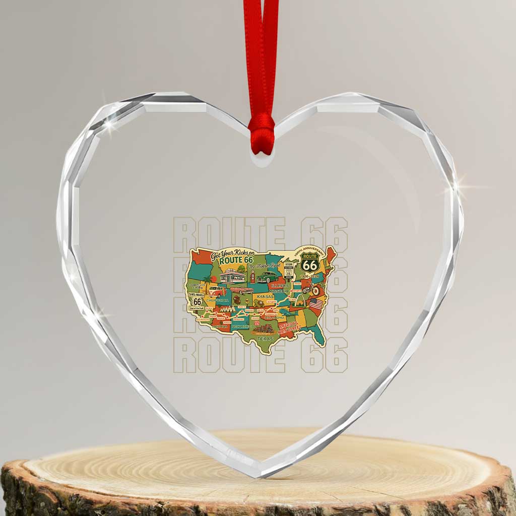 Route Highway 66 Travel Map 100th Anniversary 1926-2026 Heart Crystal Glass Ornament Vintage Americana Centennial Road Trip Souvenir TS14 Transparent Glass 3'' Heart Print Your Wear