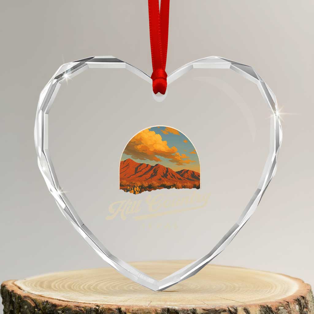 Hill Country Strong Heart Crystal Glass Ornament Texas Support Retro Enchanted Rock TS02 Transparent Glass 3'' Heart Print Your Wear