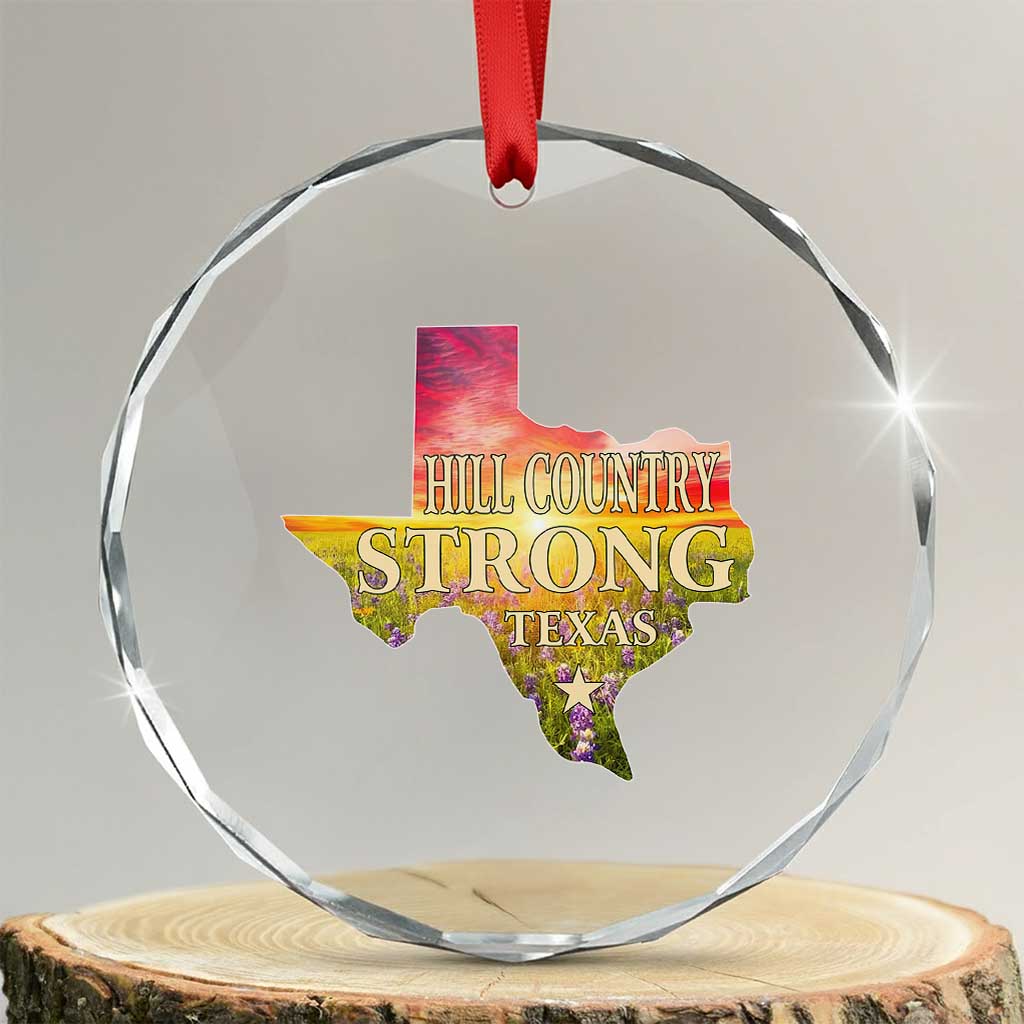 Hill Country Strong Texas Crystal Glass Ornament Sunset Bluebonnet Resilience TS02 Transparent Glass 3'' Circle Print Your Wear