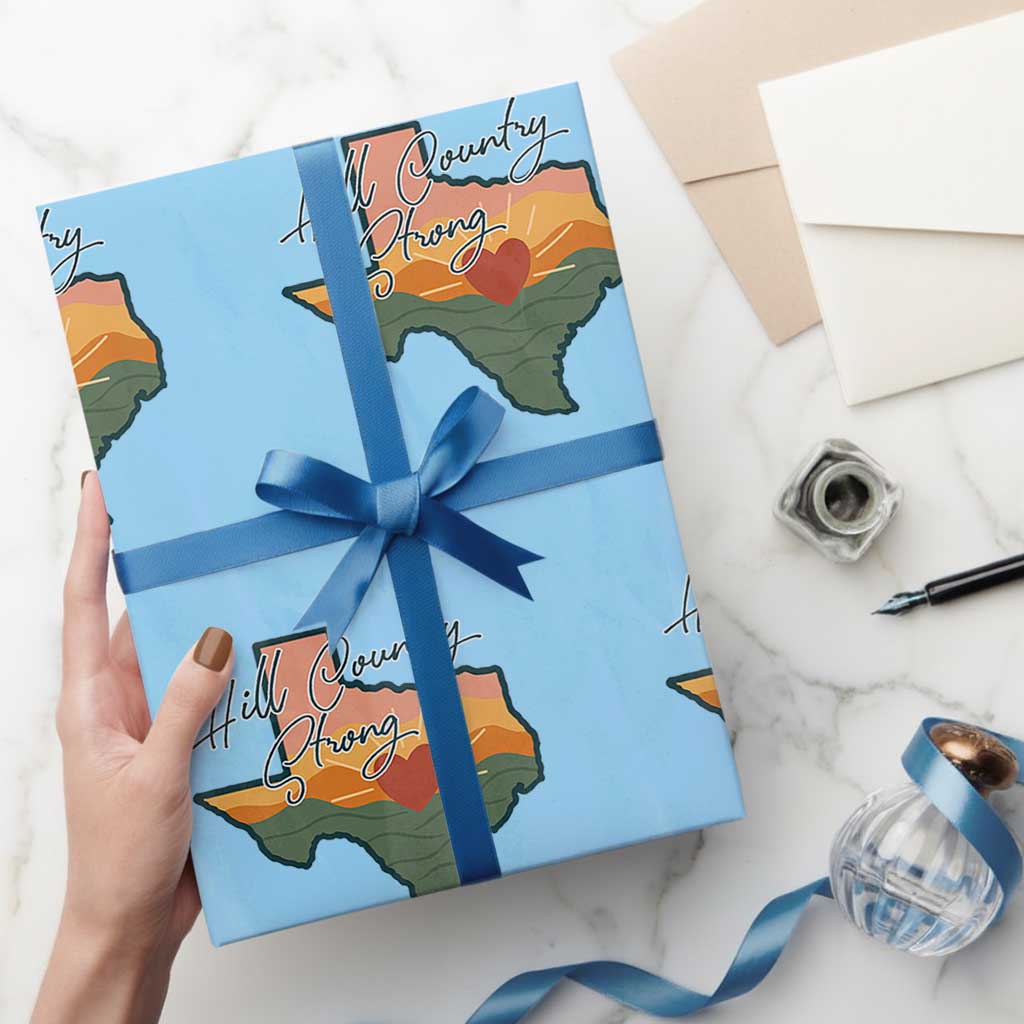 Hill Country Strong Wrapping Paper Roll Texas Pride for Resilient Texans Retro TS02 Light Blue Print Your Wear