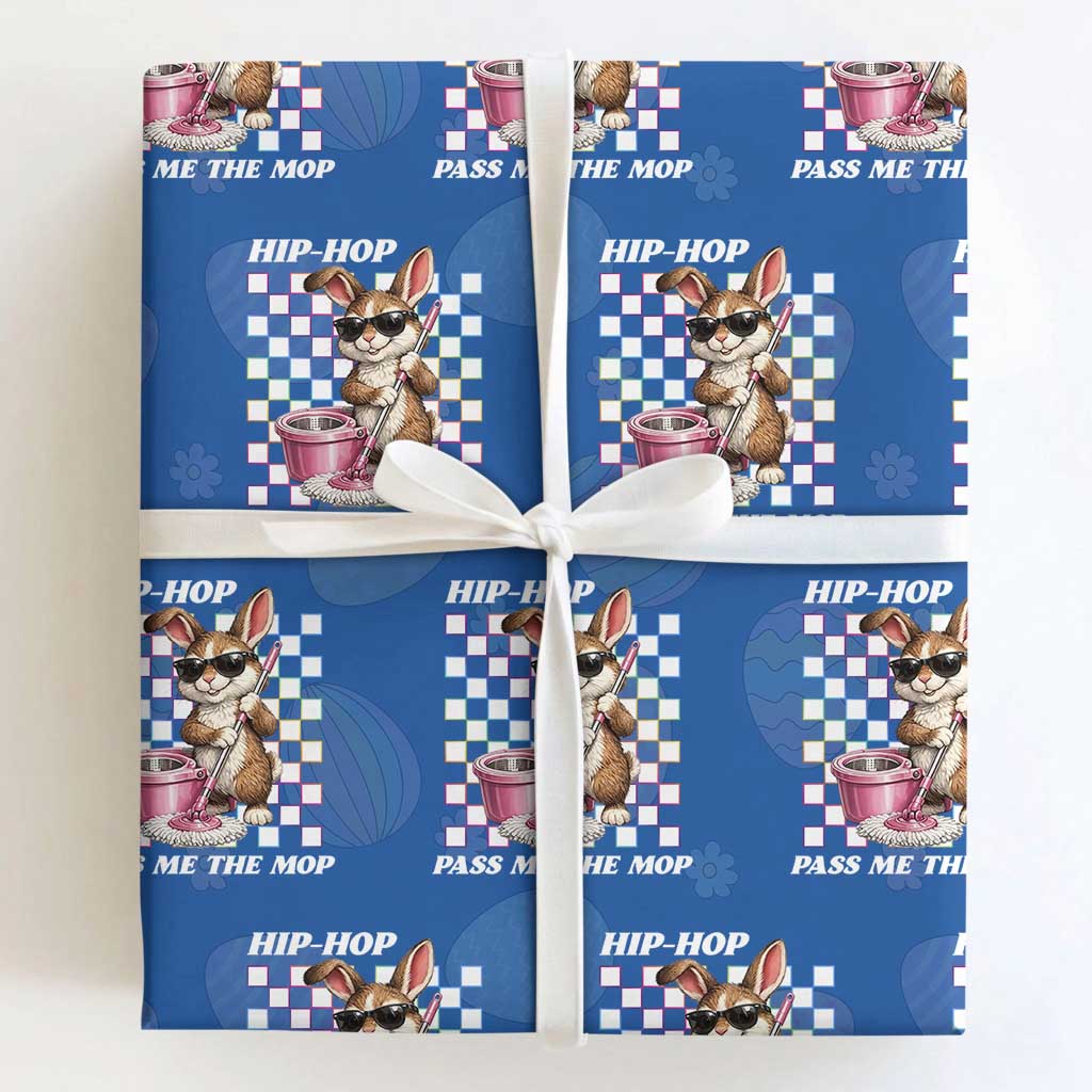 Hip Hop Easter Bunny Cleaning Pun Wrapping Paper Roll Funny Rabbit with Mop TS02 Royal Blue Print Your Wear