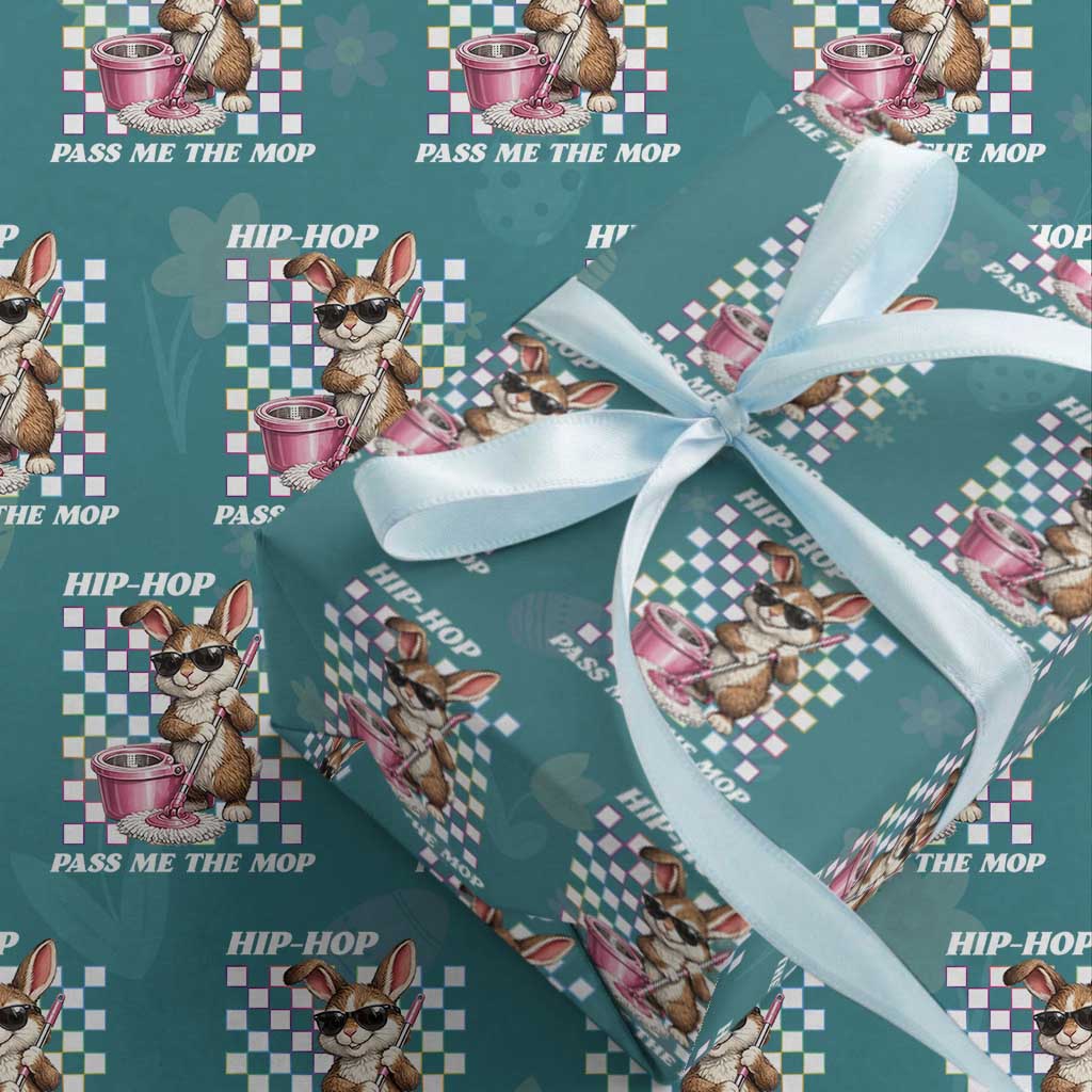 Hip Hop Easter Bunny Cleaning Pun Wrapping Paper Roll Funny Rabbit with Mop TS02 Teal Print Your Wear