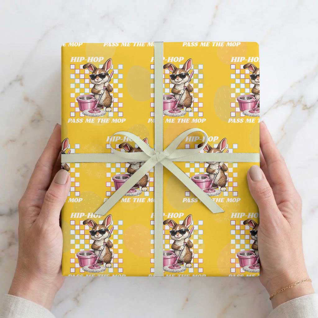 Hip Hop Easter Bunny Cleaning Pun Wrapping Paper Roll Funny Rabbit with Mop TS02 Yellow Print Your Wear