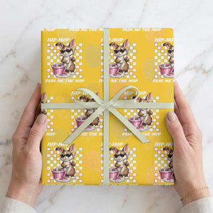 Hip Hop Easter Bunny Cleaning Pun Wrapping Paper Roll Funny Rabbit with Mop TS02 Yellow Print Your Wear
