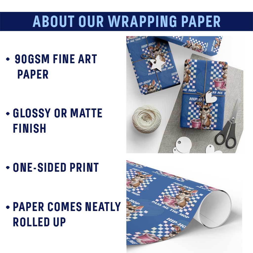 Hip Hop Easter Bunny Cleaning Pun Wrapping Paper Roll Funny Rabbit with Mop TS02 Print Your Wear