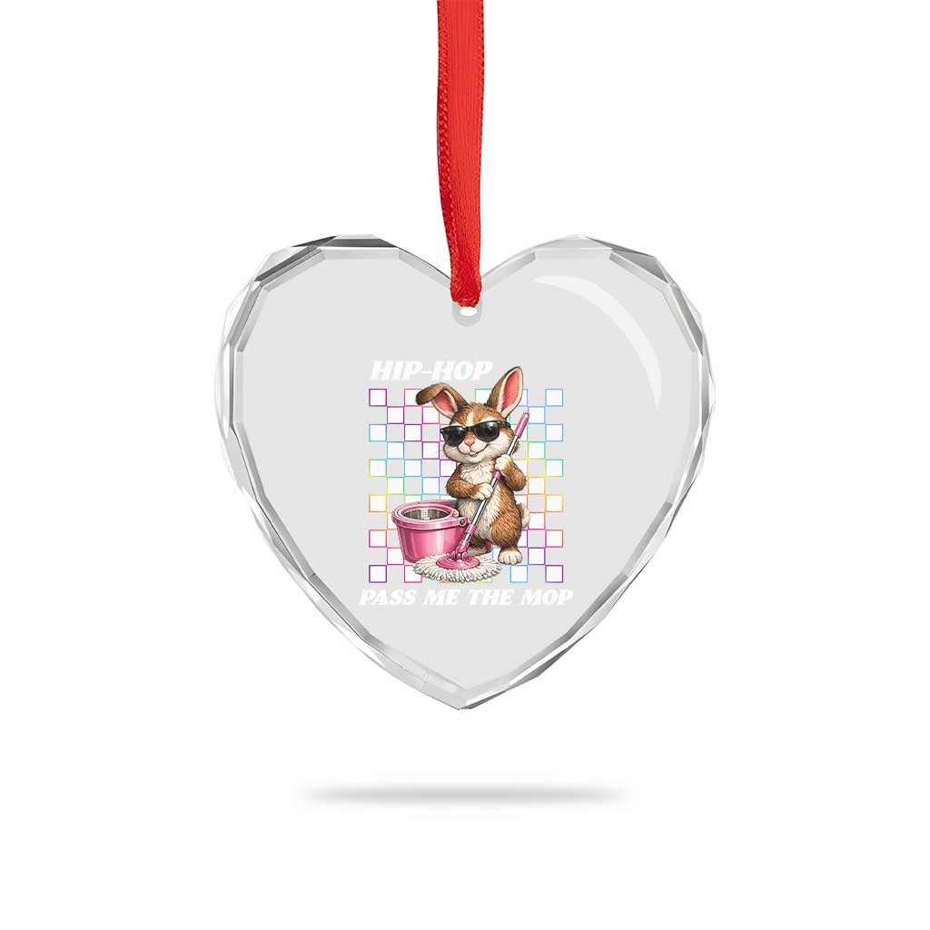 Hip Hop Easter Bunny Cleaning Pun Heart Crystal Glass Ornament Funny Rabbit with Mop TS02 Print Your Wear