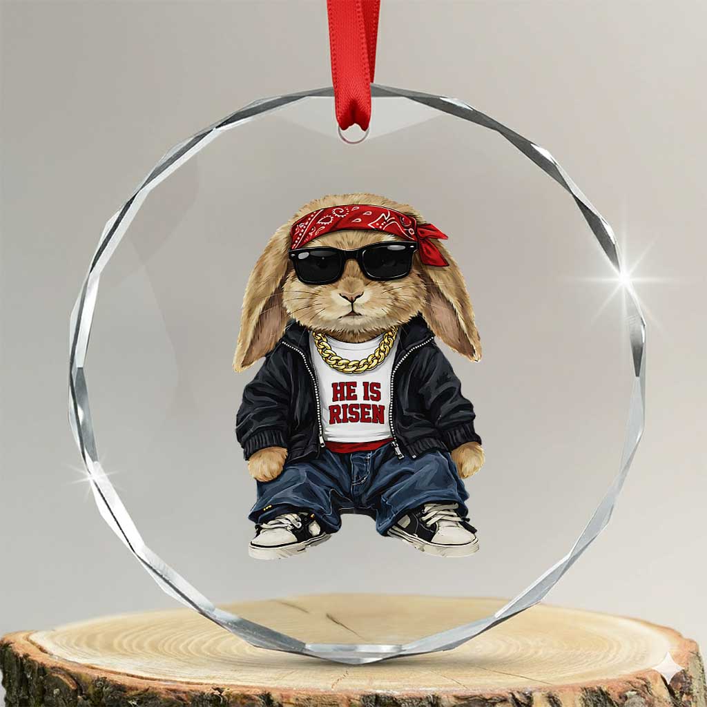 Hip Hop Easter Bunny He is Risen Jesus Religious Christian Crystal Glass Ornament TS11 Transparent Glass 3'' Circle Print Your Wear