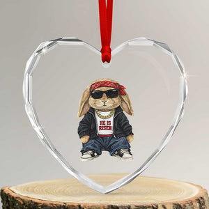 Hip Hop Easter Bunny He is Risen Jesus Religious Christian Heart Crystal Glass Ornament TS11 Transparent Glass 3'' Heart Print Your Wear